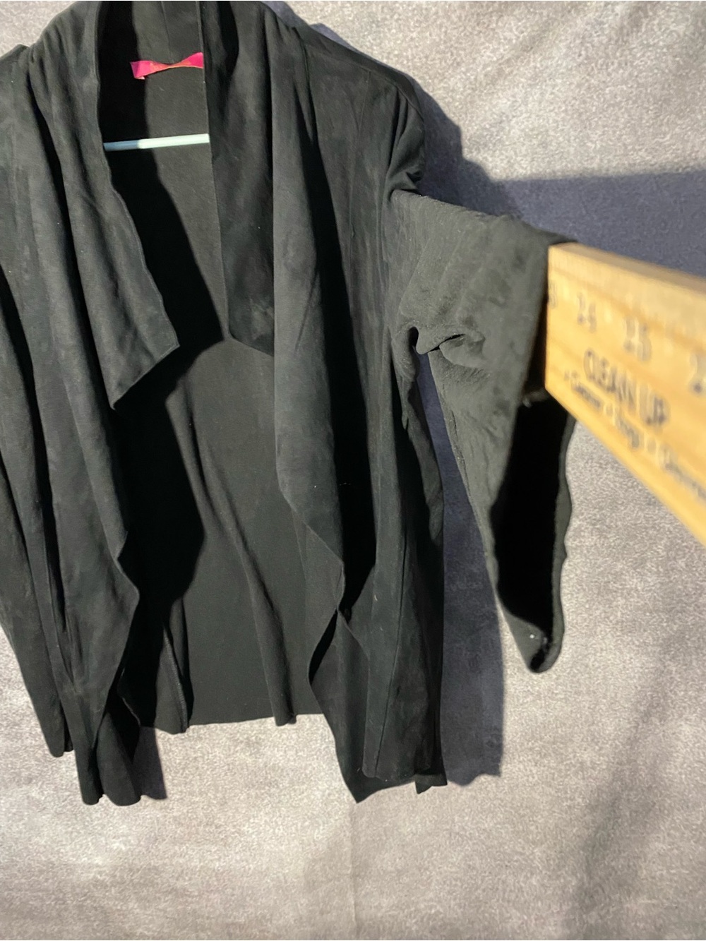 Catherine Malandrino Black Faux Leather Open Front Draped Jacket Size 2X - Picture 7 of 9